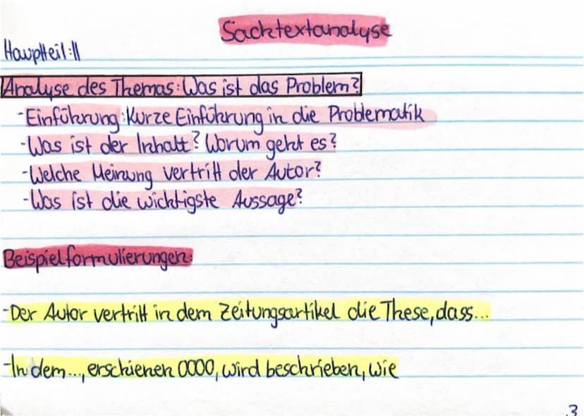 Einleitung Titel
-Autor
Sachtextanalyse
- Erscheinungsjahr/Ort
- Textart: Zeitungsartikel, Nachricht/Bericht, Reportage,
Interview, Wissensc
