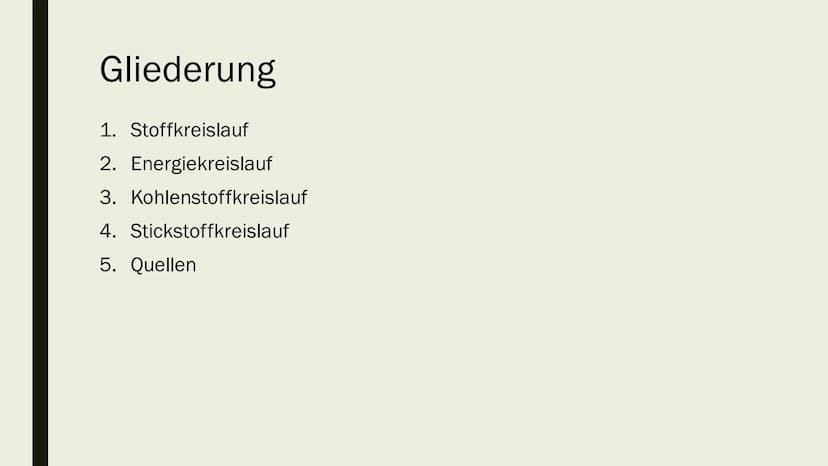 STOFF- UND ENERGIEFLUSS IN
ÖKOSYSTEMEN
Von Maya Zorn Gliederung
1. Stoffkreislauf
2. Energiekreislauf
3. Kohlenstoffkreislauf
4. Stickstoffk
