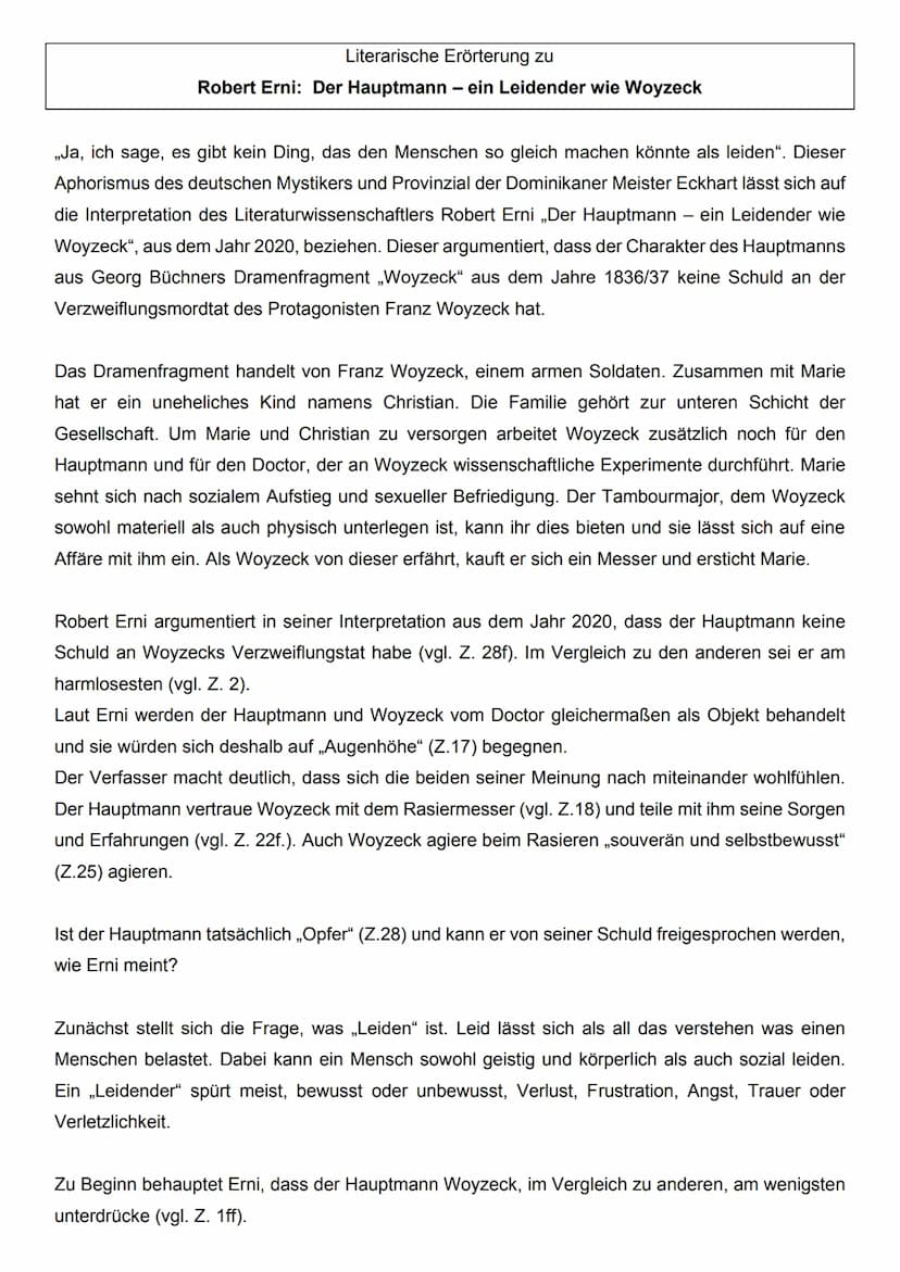 6
1 Von allen Unterdrückungsfaktoren und Peinigern, die Woyzeck zusetzen, ist der
2 gemütliche Hauptmann sicherlich der harmloseste. Dies wi