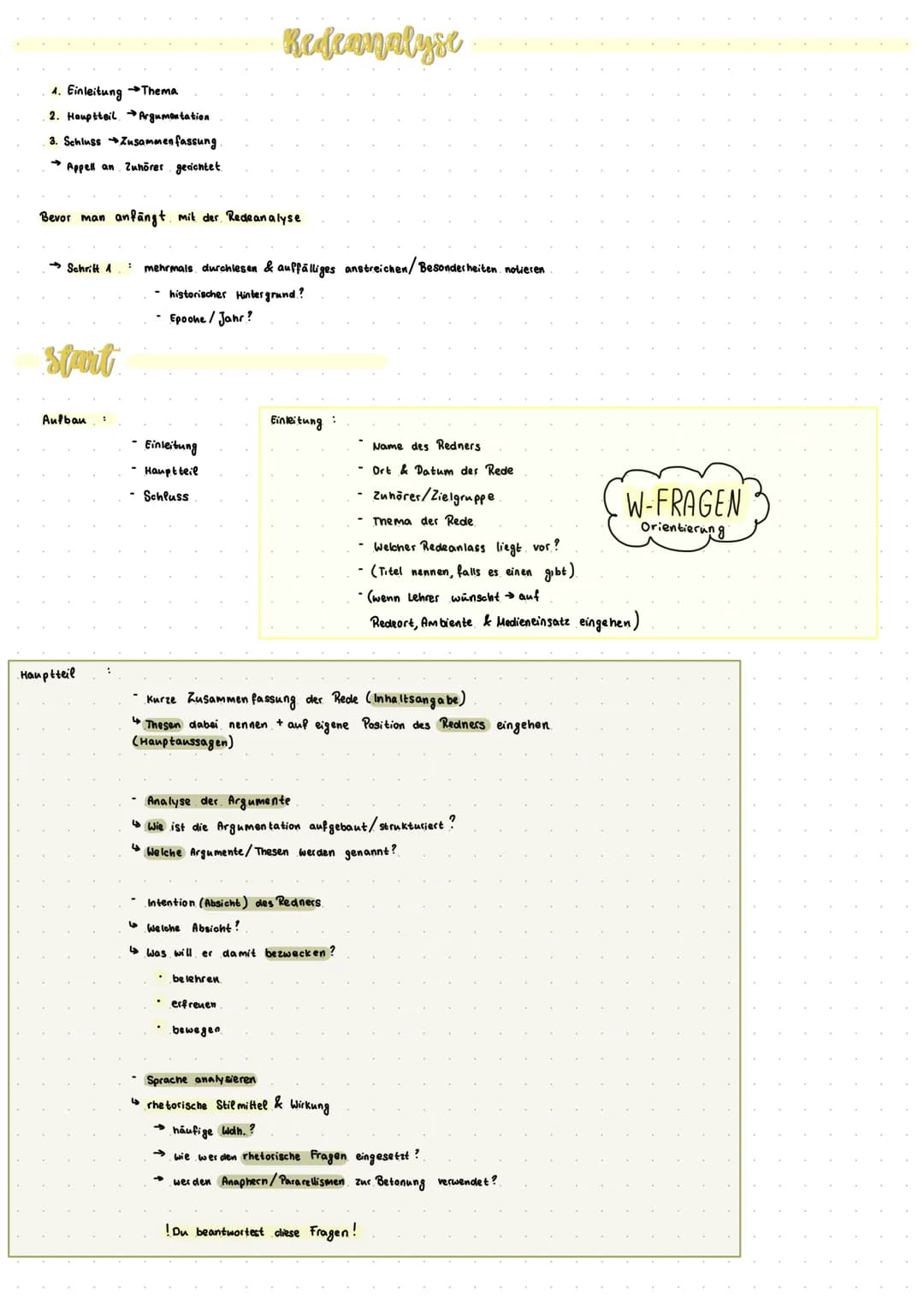 1. Einleitung →Thema
2. Hauptteil →→Argumentation
3. Schluss Zusammenfassung
→ Appell an Zuhörer gerichtet
Bevor man anfängt mit der Redeana
