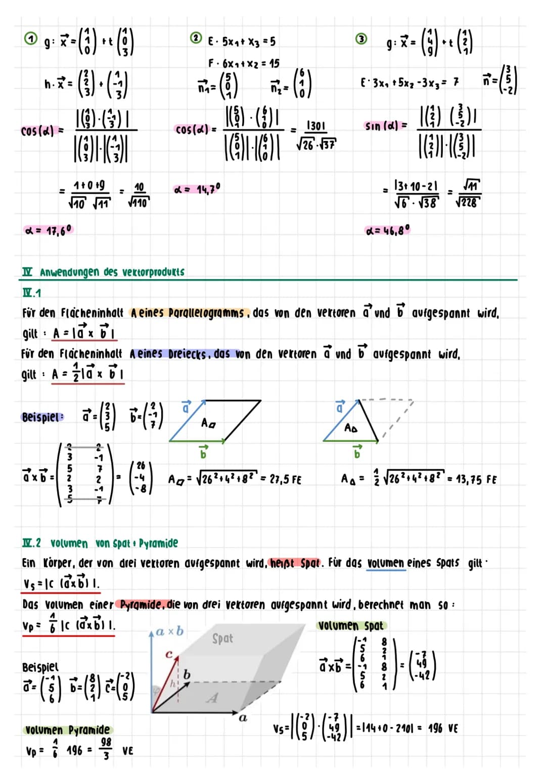 Geraden und Ebenen
Parametergleichung E:
Koordinatengleichung E:
Normalengleichung E:
Skalarprodukt:
Zu den Vektoren a =
Vektoren a und b.
M