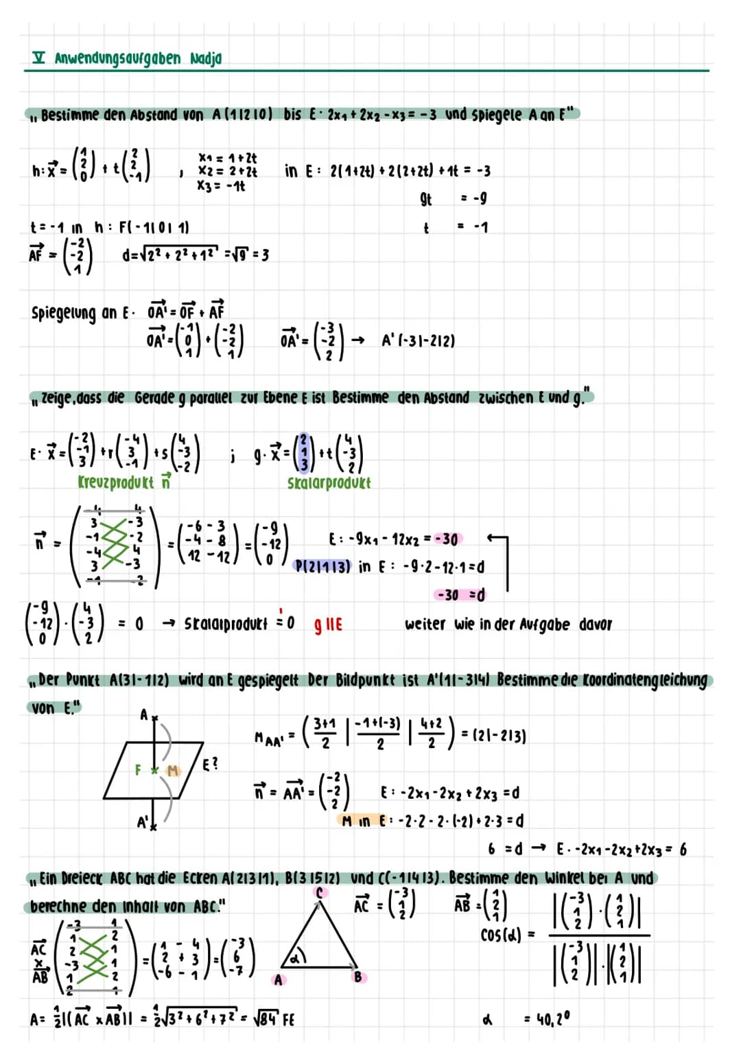 Geraden und Ebenen
Parametergleichung E:
Koordinatengleichung E:
Normalengleichung E:
Skalarprodukt:
Zu den Vektoren a =
Vektoren a und b.
M