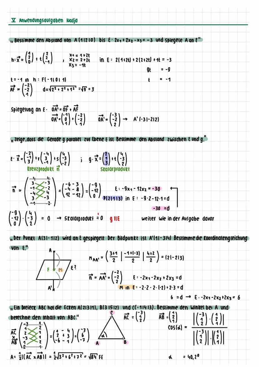 Geraden und Ebenen
Parametergleichung E:
Koordinatengleichung E:
Normalengleichung E:
Skalarprodukt:
Zu den Vektoren a =
Vektoren a und b.
M