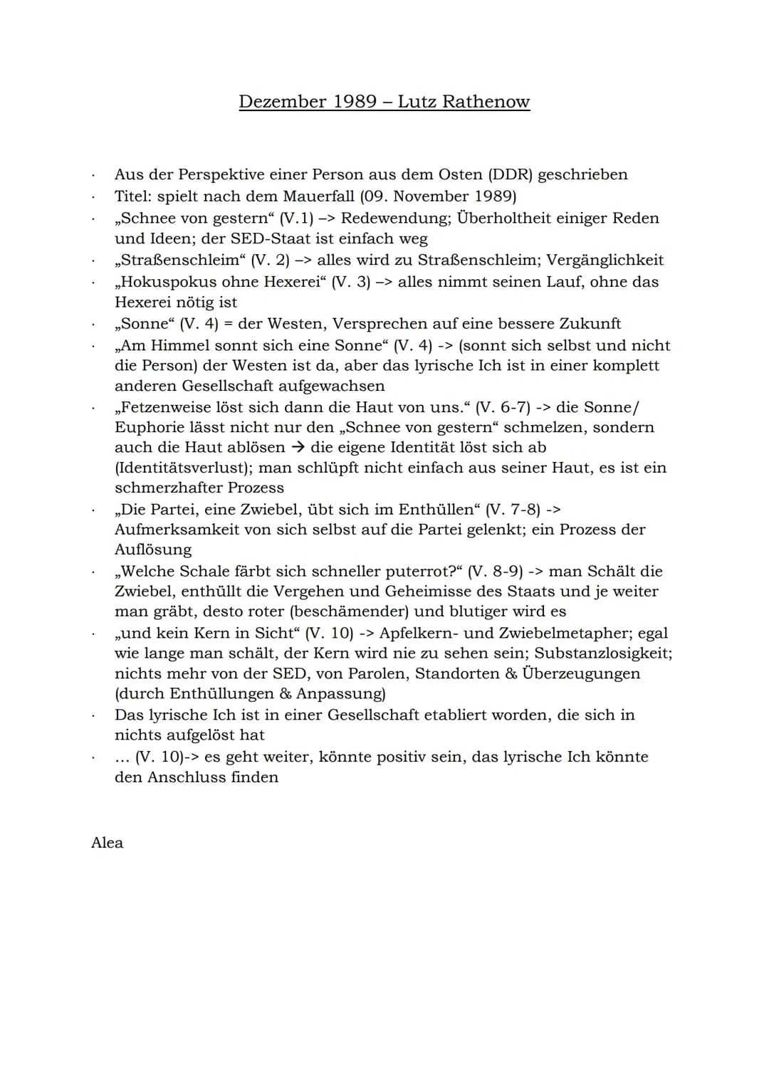 Dezember 1989- Lutz Rathenow
Aus der Perspektive einer Person aus dem Osten (DDR) geschrieben
Titel: spielt nach dem Mauerfall (09. November