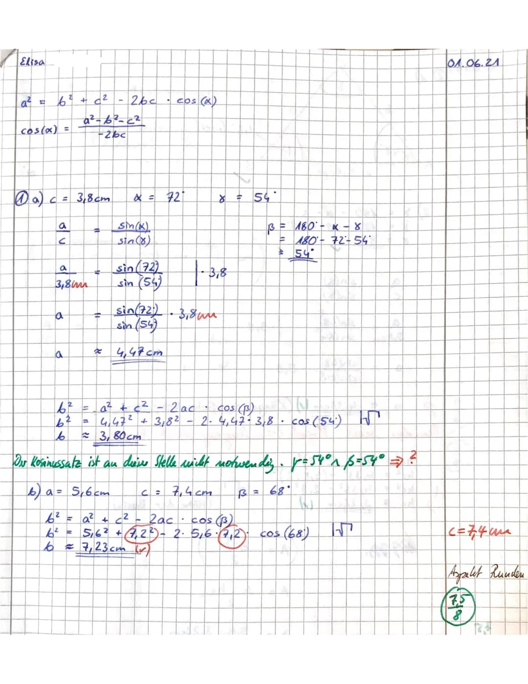 Mathematikarbeit Nr. 3 / Klasse 10/1.06.2021
Die Lösungsansätze und wichtige Zwischenschritte sind sorgfältig zu notieren.
Die vereinbarten 