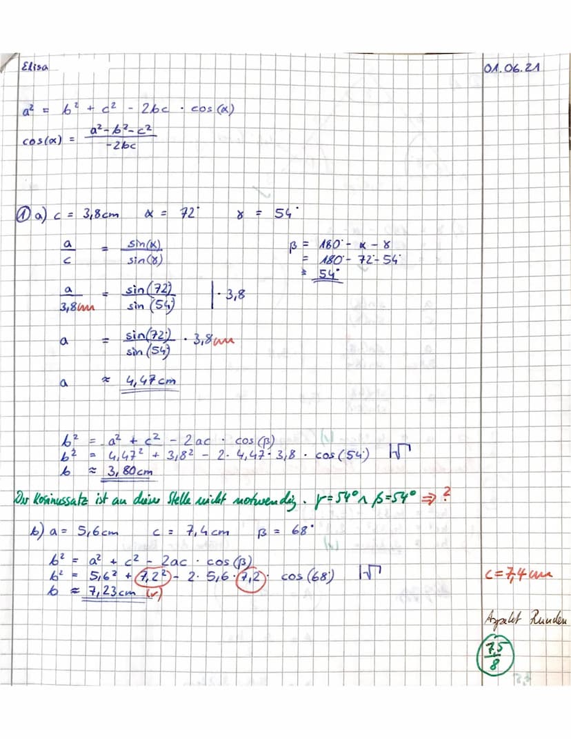 Mathematikarbeit Nr. 3 / Klasse 10/1.06.2021
Die Lösungsansätze und wichtige Zwischenschritte sind sorgfältig zu notieren.
Die vereinbarten 