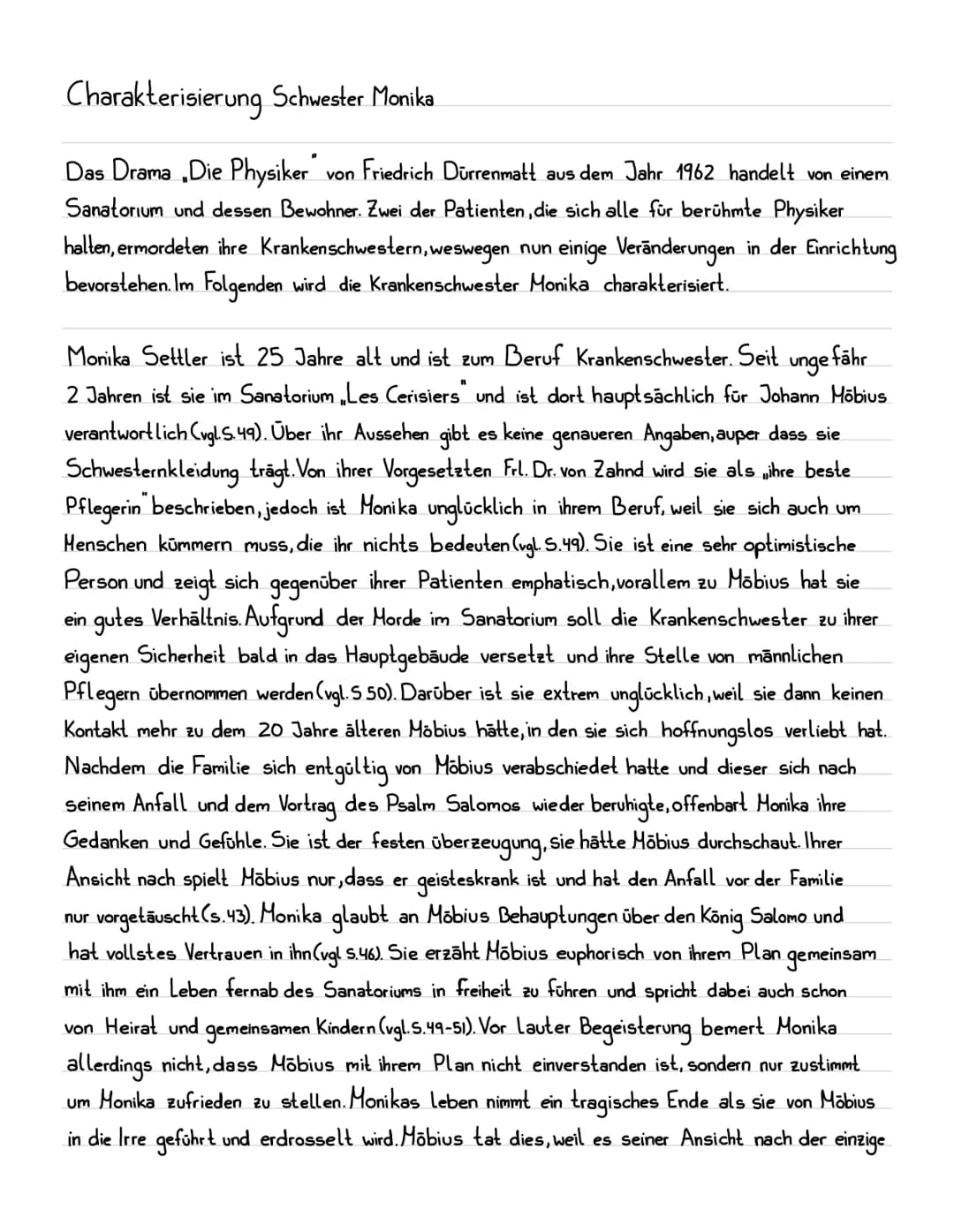 Charakterisierung Schwester Monika
Das Drama ,Die Physiker von Friedrich Dürrenmatt aus dem Jahr 1962 handelt von einem
Sanatorium und desse