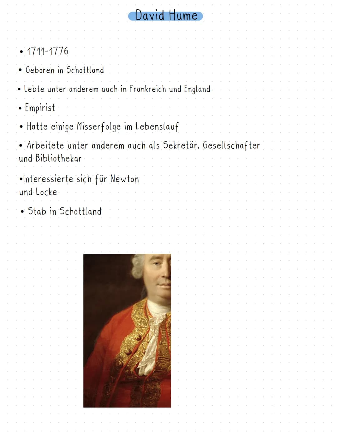 David Hume
VICTORIA UND ALINA Gliederung
1. Steckbrief
2. Welche Rolle spielte Hume?
3. Empirismus
4. Humes Wissenschaftstheorie
5. Beispiel