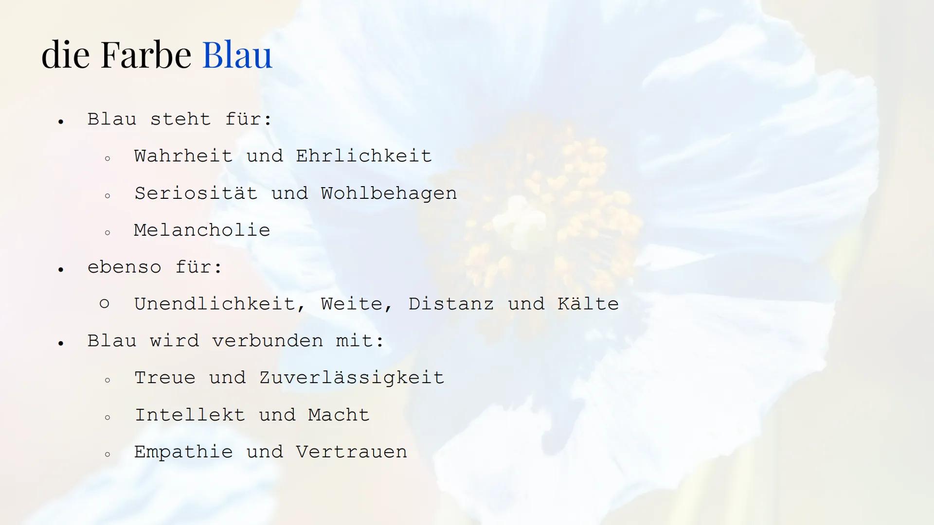 Die Sehnsucht
nach der blauen Blume
Die Romantik Sebastian Hinz
Thüringenkolleg
K Gliederung:
●
●
●
●
●
●
●
●
●
die Farbe Blau
Warum Blumen 