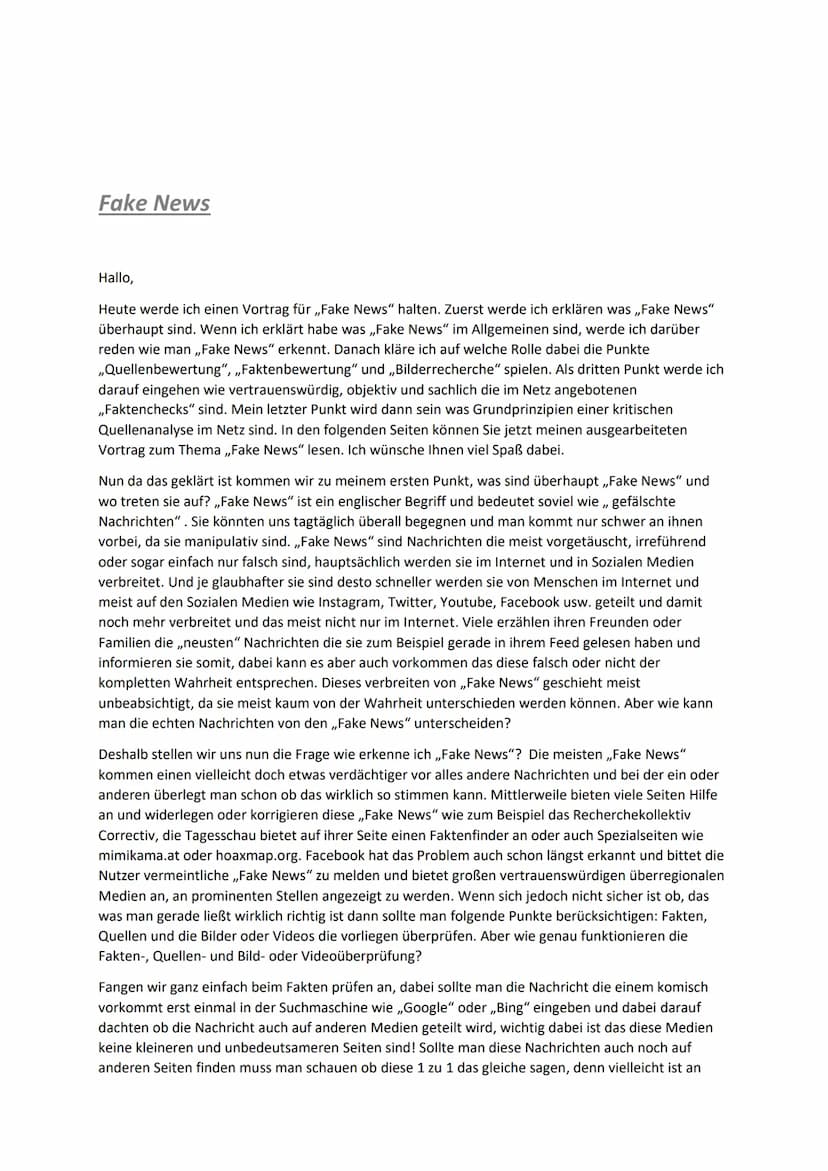 Gliederung
1. Was sind Fake News?
2. Wie erkenne ich Fake News?
3. Welche Rolle spielen hierbei die Punkte
„Quellenbearbeitung“, „Faktenbewe