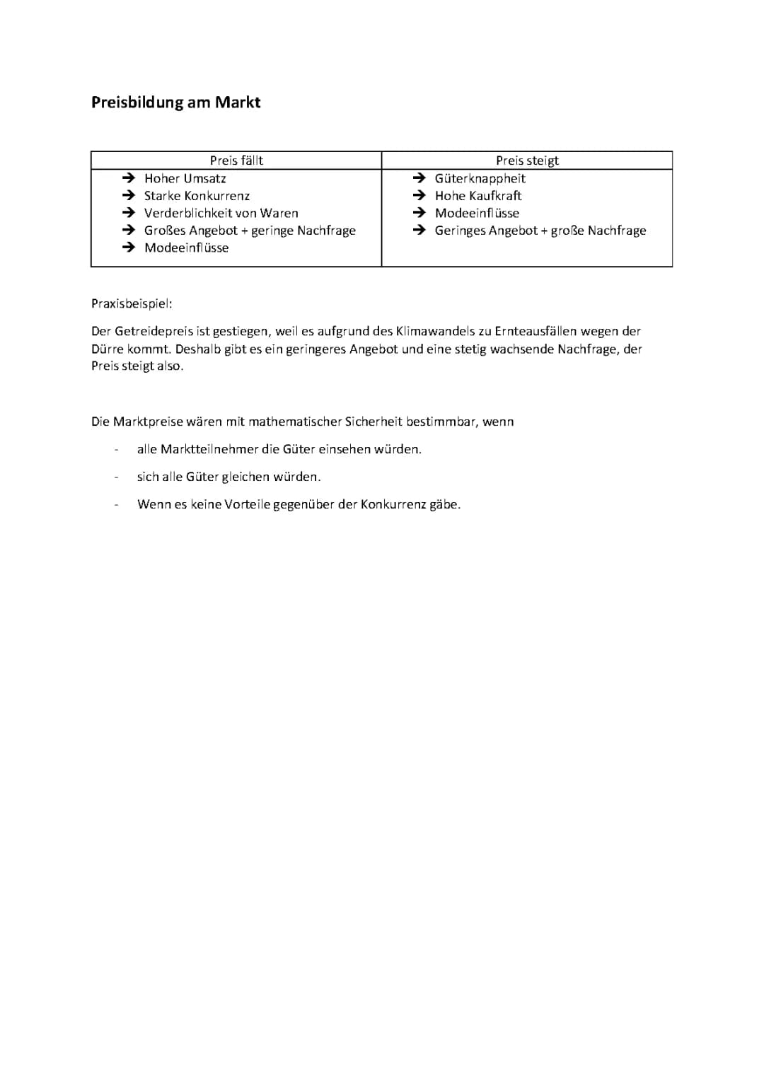 Preisbildung am Markt