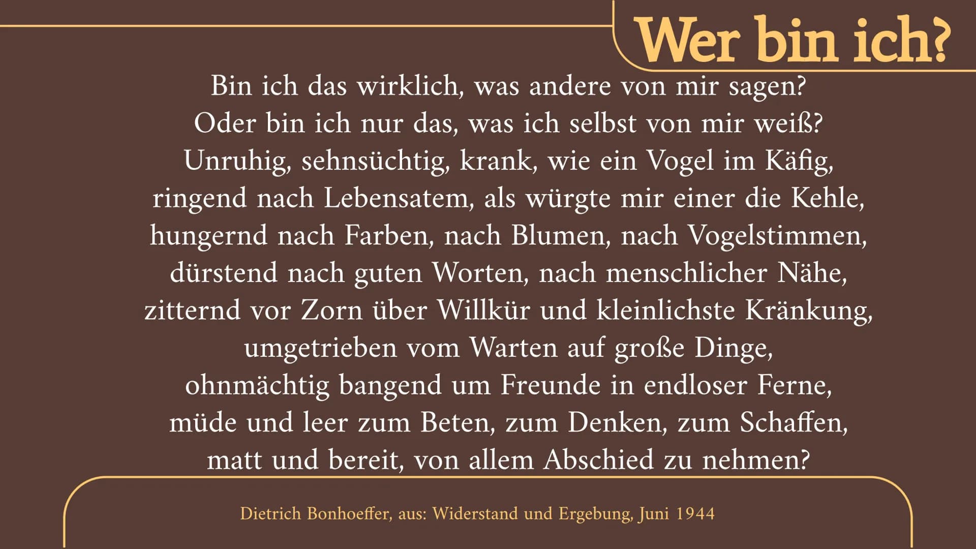 Dietrich Bonhoeffer
1906-1945 Inhaltsverzeichnis
Wer bin ich?
1.
2. Eckdaten
3. Herkunft & Familie
4. Kindheit & Jugend
5. Studium
6. Theolo