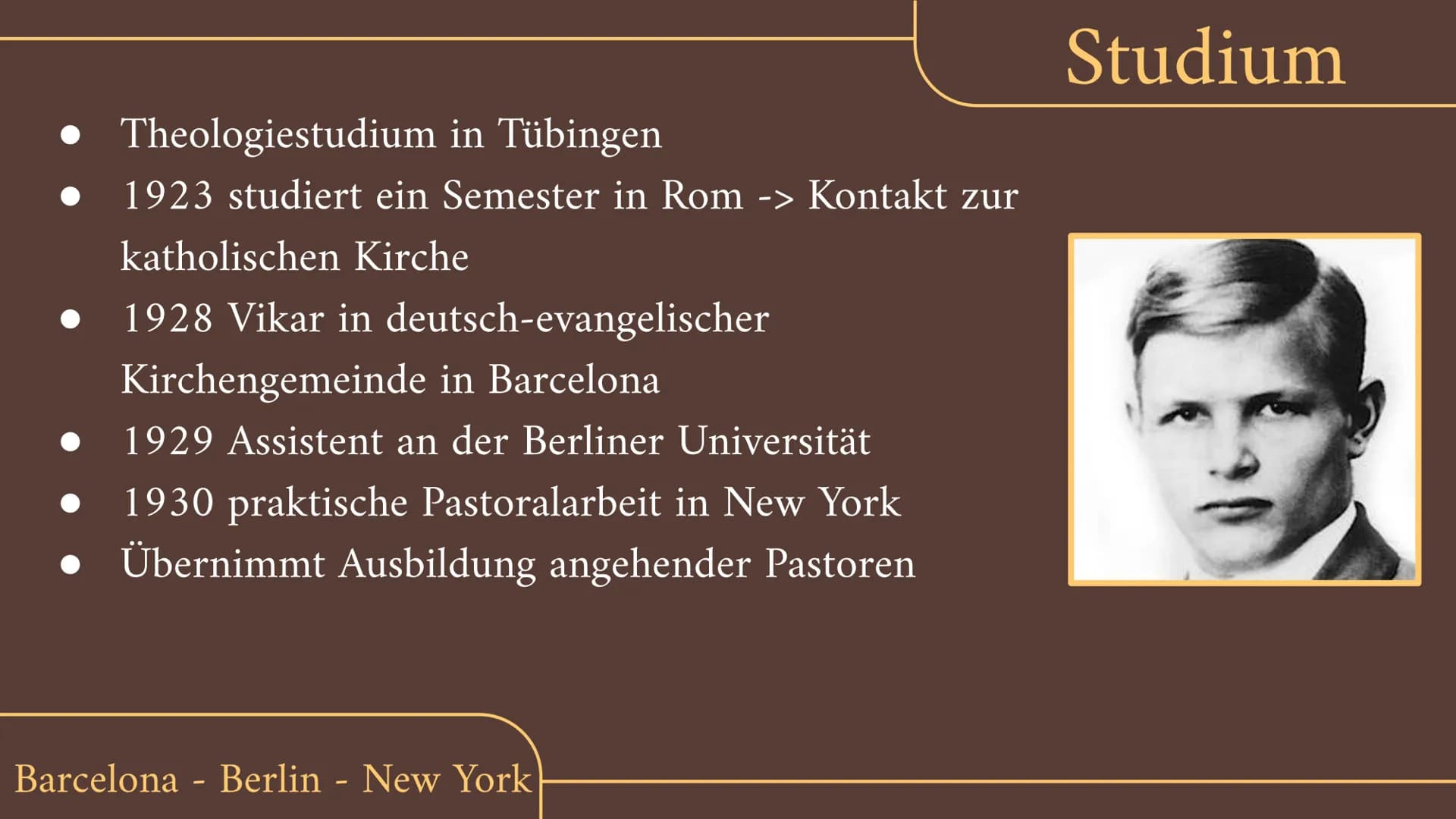 Dietrich Bonhoeffer
1906-1945 Inhaltsverzeichnis
Wer bin ich?
1.
2. Eckdaten
3. Herkunft & Familie
4. Kindheit & Jugend
5. Studium
6. Theolo