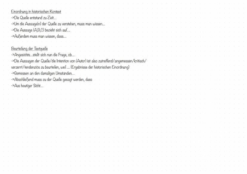 
<h2 id="formulierungshilfen">Formulierungshilfen</h2>
<p>Die Quellenanalyse befasst sich mit der Textart, dem Autor, dem Titel, dem Thema, 