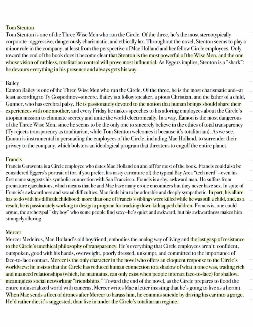 Utopia/Dystopia
The Circle Utopia
A utopia is a perfect world. In utopias, there are not problems like war, disease, poverty, oppression,
di