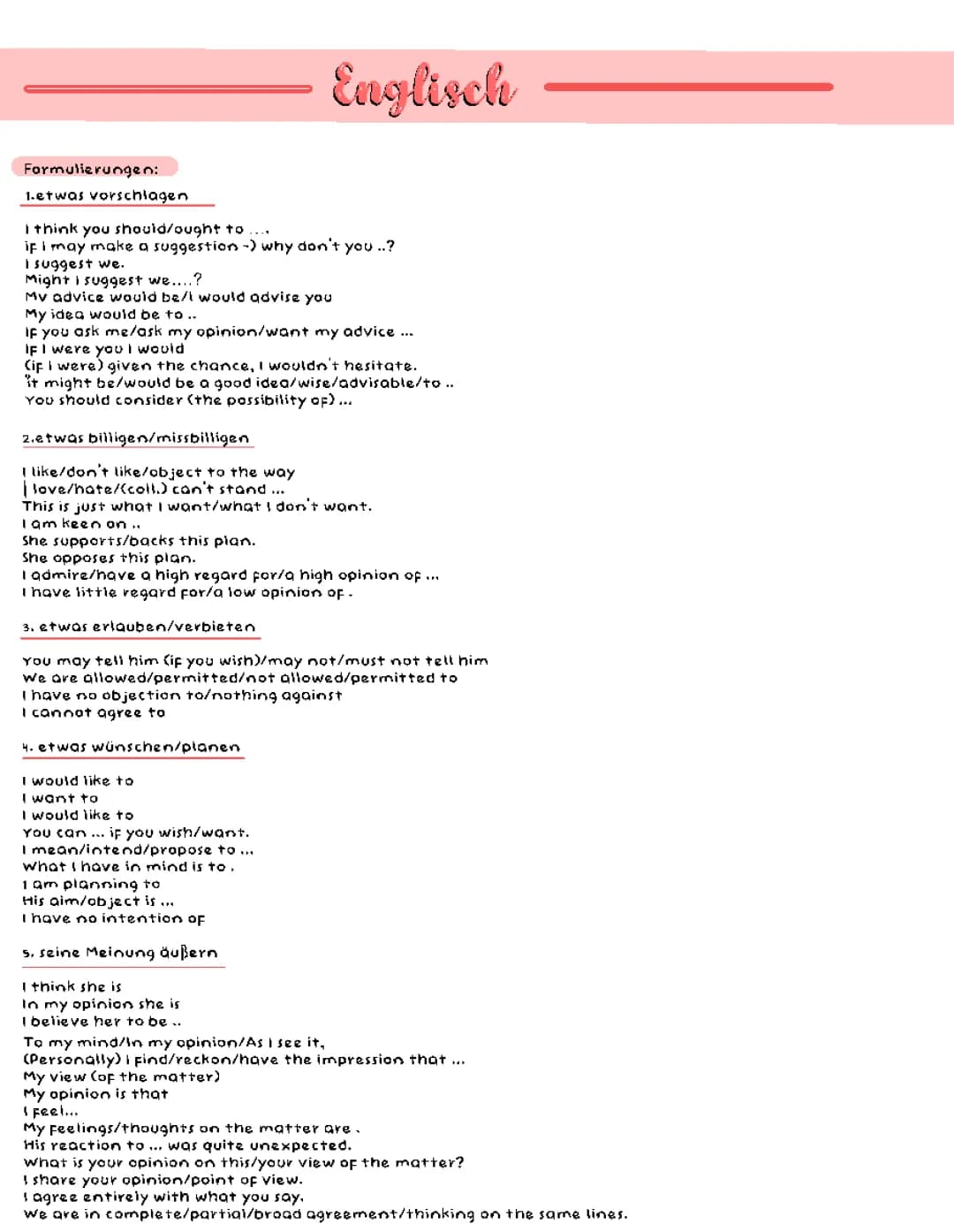 Formulierungshilfen—Englisch Mündlicheprüfung
