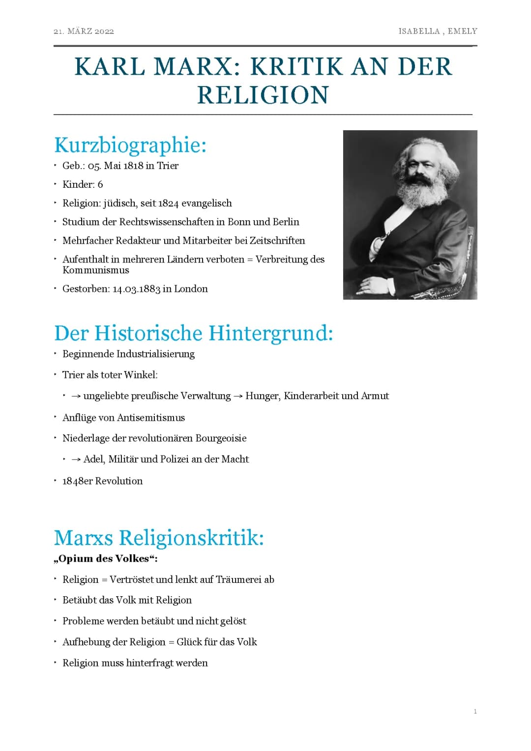 Karl Marx Handout 