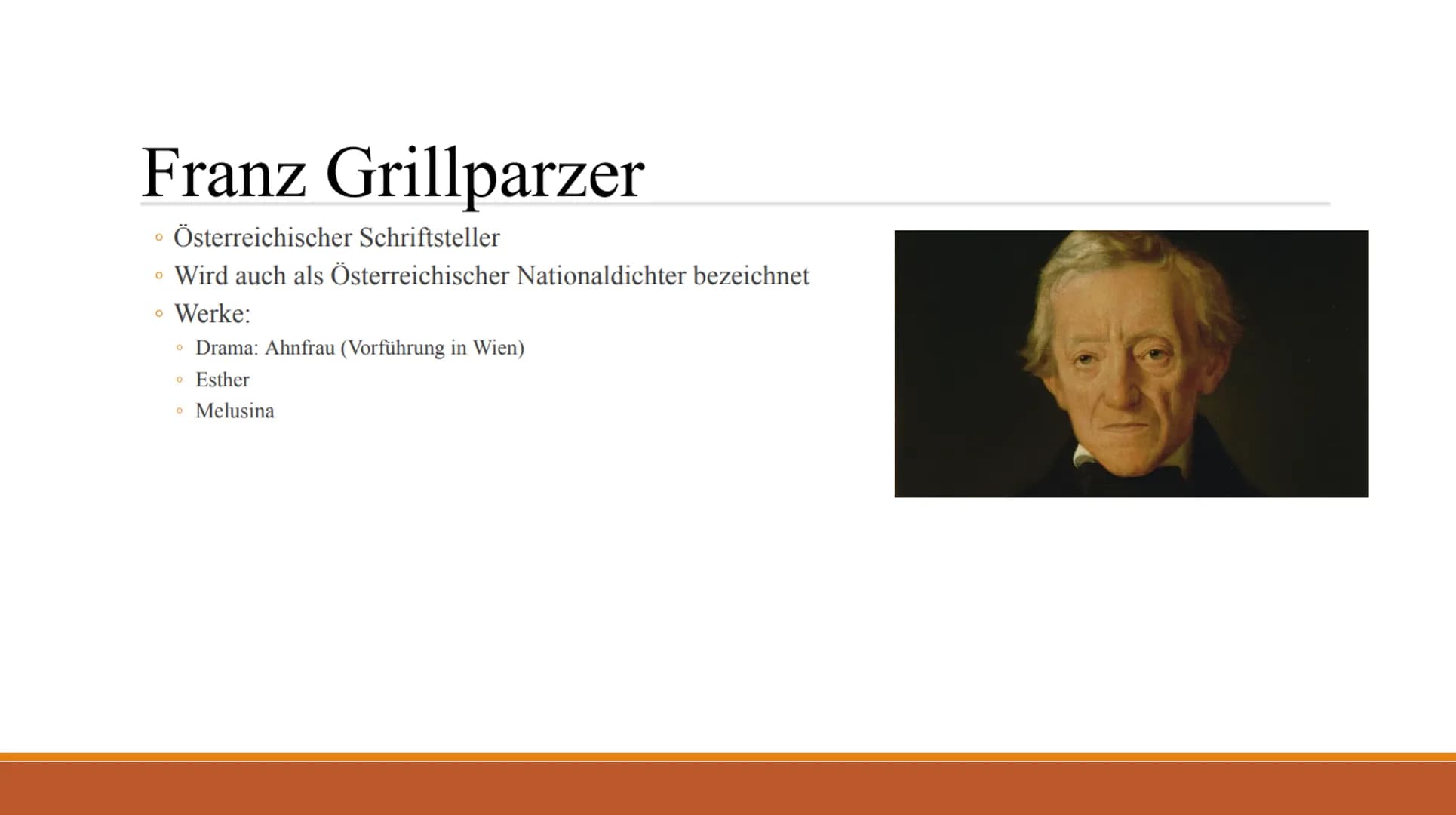 Literatur
• Die Menschen der Biedermeierzeit hatten kein Interesse an politischen Schriften. Literatur sollte
ästhetisch sein und sich in da