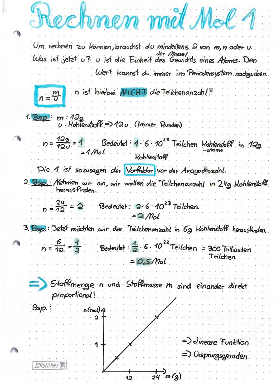 Mol
Мовщино
(=Avogadro Zahl)
Was ist das?
23
Mol ist der Name u. Einheit für die Zahl 600 Trilliarden /6·10 ²3
Wozu brauchen wir diese Einhe