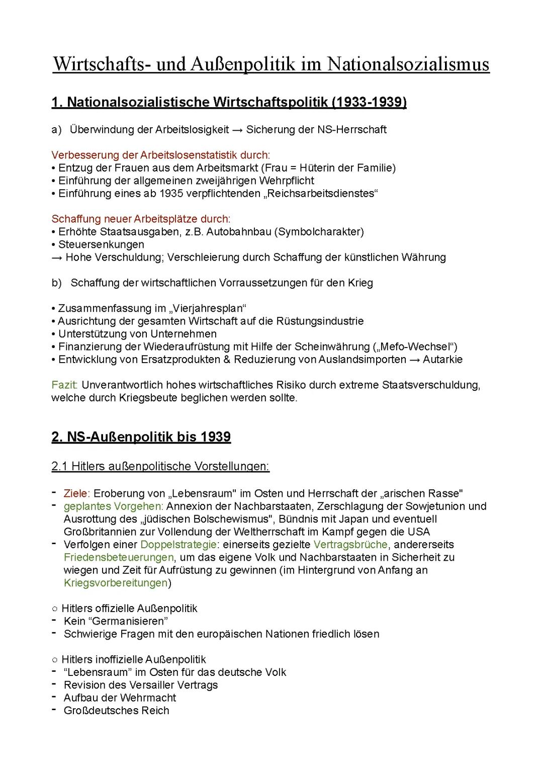 Wirtschafts- und Außenpolitik im Nationalsozialismus