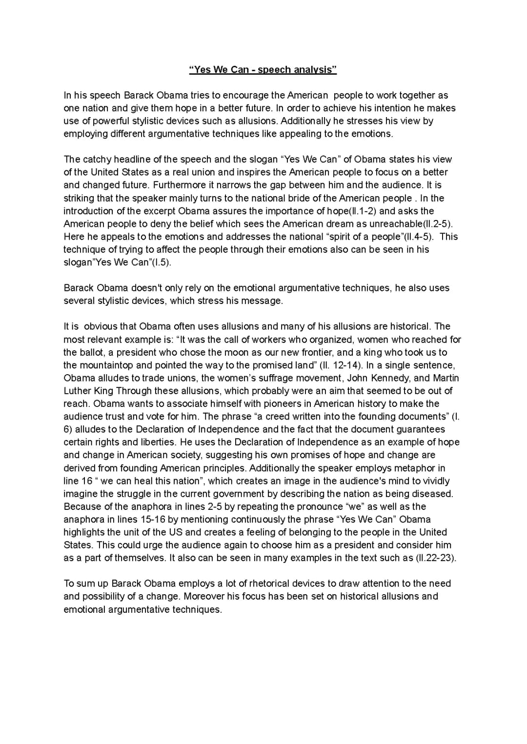 Speech analysis (Yes We Can)-Barack Obama