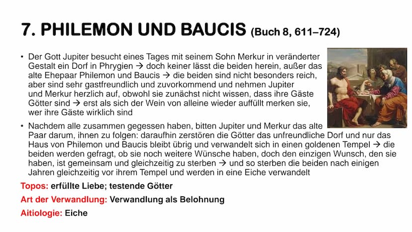 Überblick zu ein paar
ausgewählten
Metamorphosen
(von Ovid) DEFINITION WICHTIGER BEGRIFFE
●
Aitiologie
eine Erzählung, die den Ursprung und 