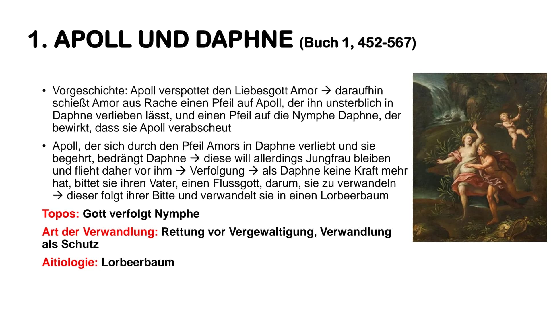 Überblick zu ein paar
ausgewählten
Metamorphosen
(von Ovid) DEFINITION WICHTIGER BEGRIFFE
●
Aitiologie
eine Erzählung, die den Ursprung und 