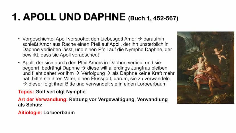 Überblick zu ein paar
ausgewählten
Metamorphosen
(von Ovid) DEFINITION WICHTIGER BEGRIFFE
●
Aitiologie
eine Erzählung, die den Ursprung und 