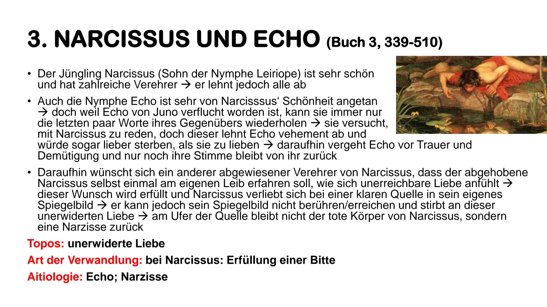 Überblick zu ein paar
ausgewählten
Metamorphosen
(von Ovid) DEFINITION WICHTIGER BEGRIFFE
●
Aitiologie
eine Erzählung, die den Ursprung und 