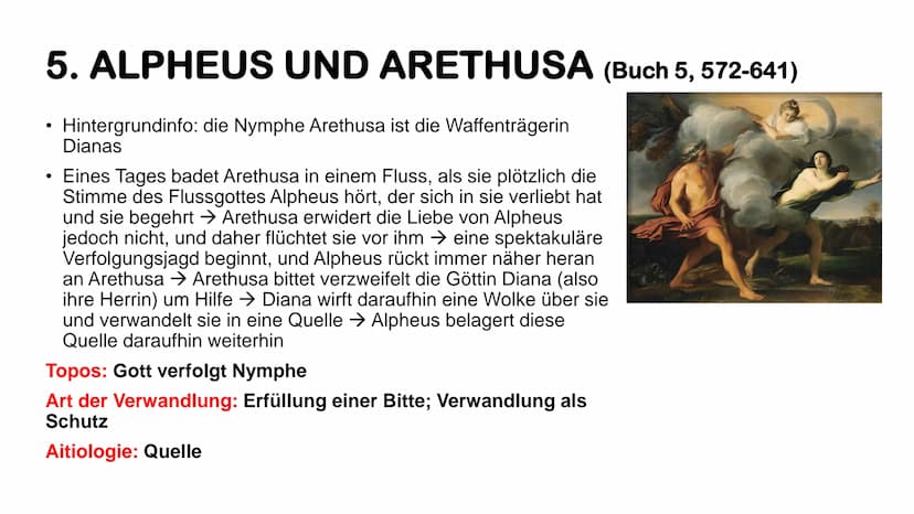 Überblick zu ein paar
ausgewählten
Metamorphosen
(von Ovid) DEFINITION WICHTIGER BEGRIFFE
●
Aitiologie
eine Erzählung, die den Ursprung und 