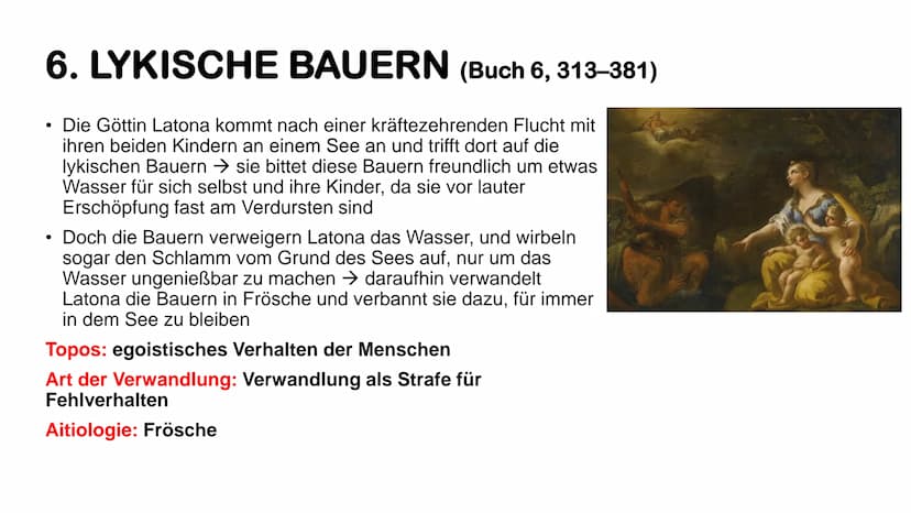 Überblick zu ein paar
ausgewählten
Metamorphosen
(von Ovid) DEFINITION WICHTIGER BEGRIFFE
●
Aitiologie
eine Erzählung, die den Ursprung und 