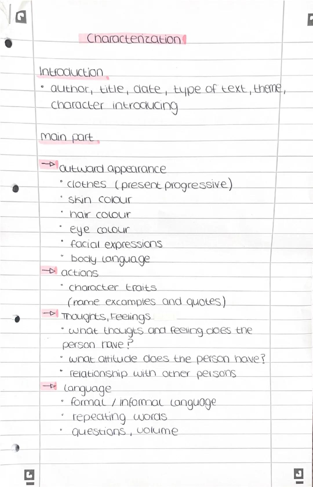 Charaterization Englisch Charakterisierung 