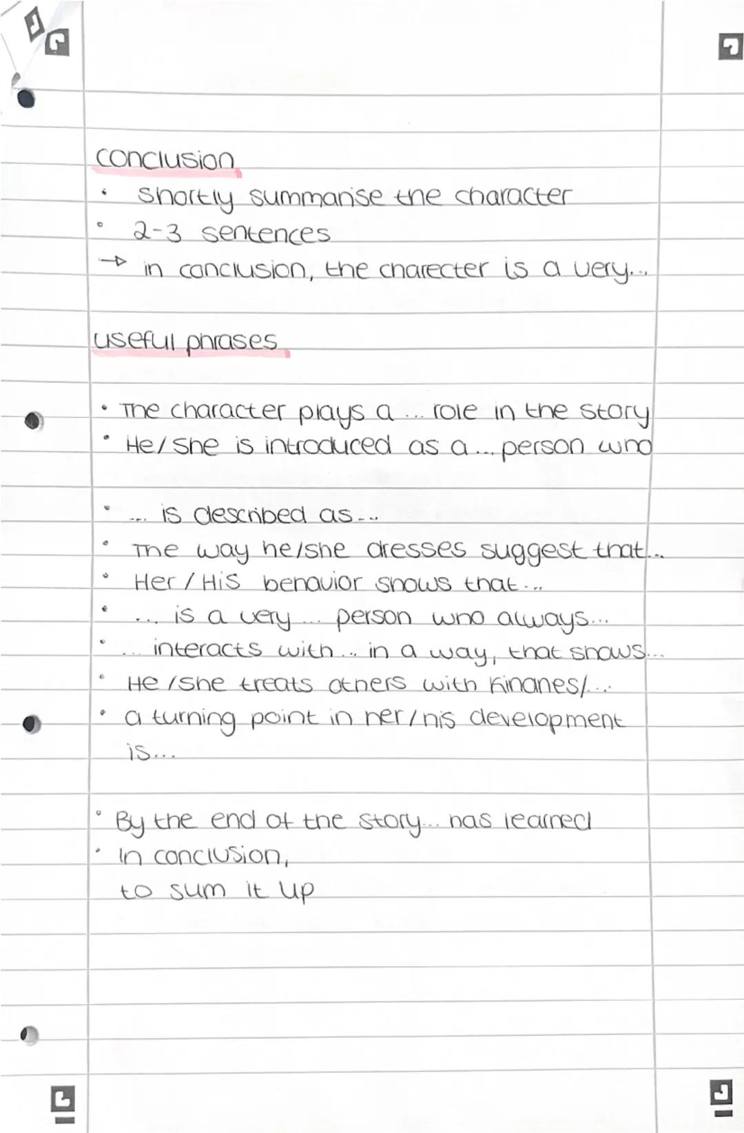 Characterization

Introduction
*   author, title, date, type of text, theme,
    character introducing

main part

$
rightarrow$outward appe