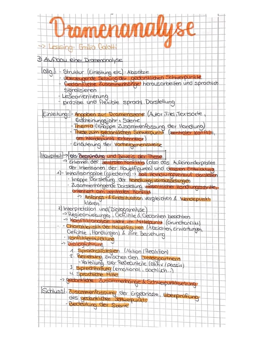 Dramenanalyse
→> Lessing: Emilia Calotti
Aufbau einer Dramenanalyse
Tallg: - Struktur (Einleitung etc) - Absätze
überzeugende Setzung der ge