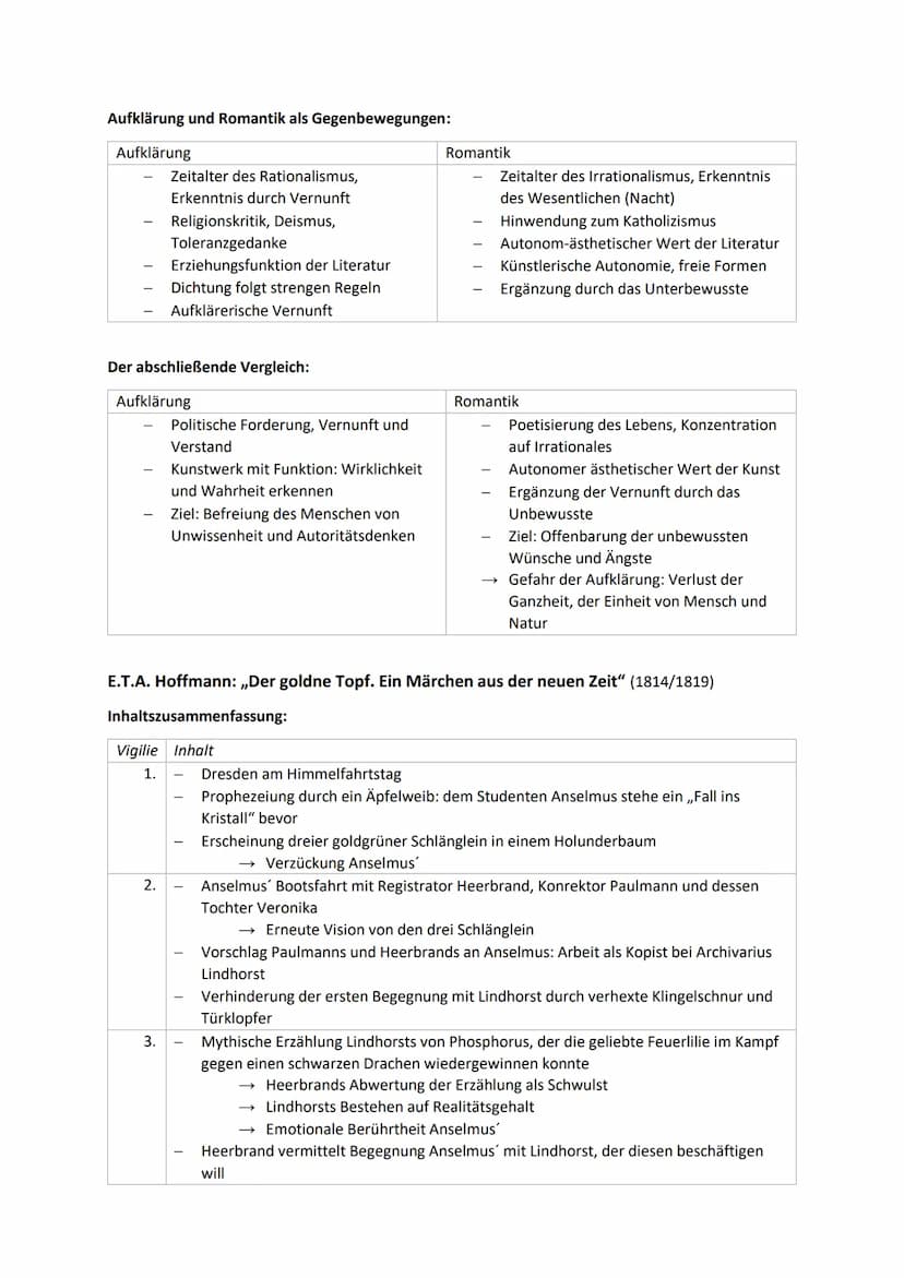 Rahmenthema 1: Literatur und Sprache um 1800
Epochen:
Merkmale
Ziel
Gattungen
Sprache
Aufklärung (ca. 1720-1785)
Regelpoetik; Dichtung folgt