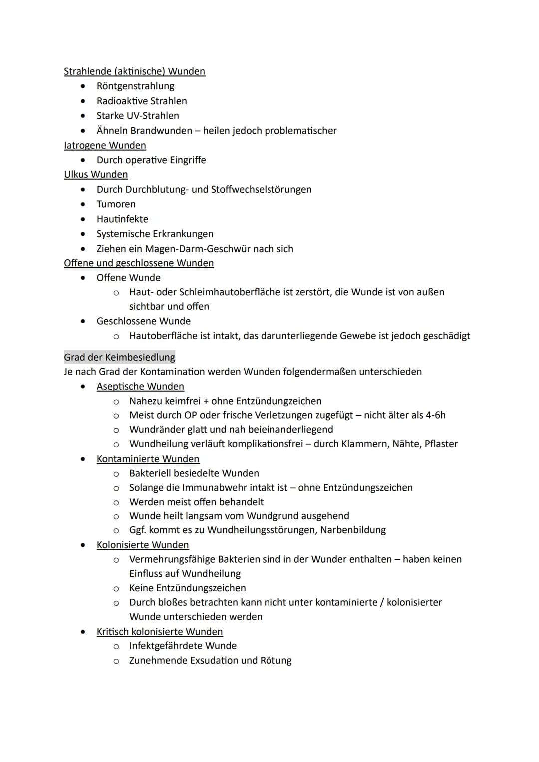 Definition
Schädigung der Haut ggf. des darunterliegenden Gewebes
Wundarten
Akute Wunde
● Ursache
●
O
Arten
Chronische Wunden
● Ursache
●
● 