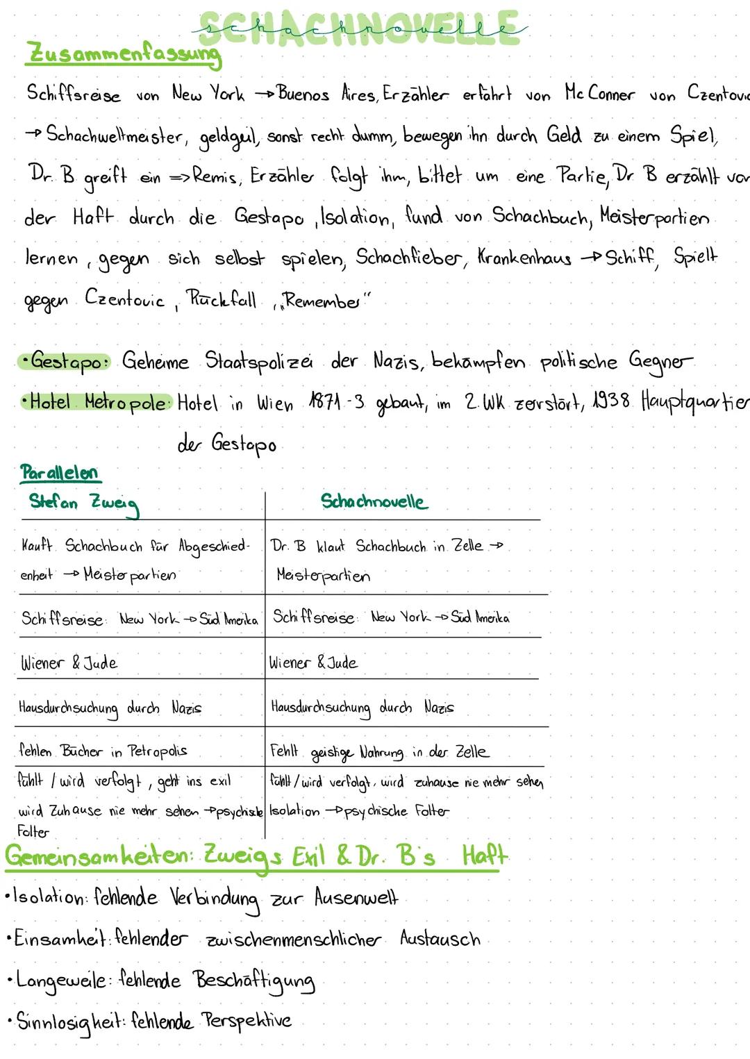 Zusammenfassung
Schiffsreise von New York → Buenos Aires, Erzähler erfährt von Mc Conner von Czentovic
→ Schachweltmeister, geldgeil, sonst 
