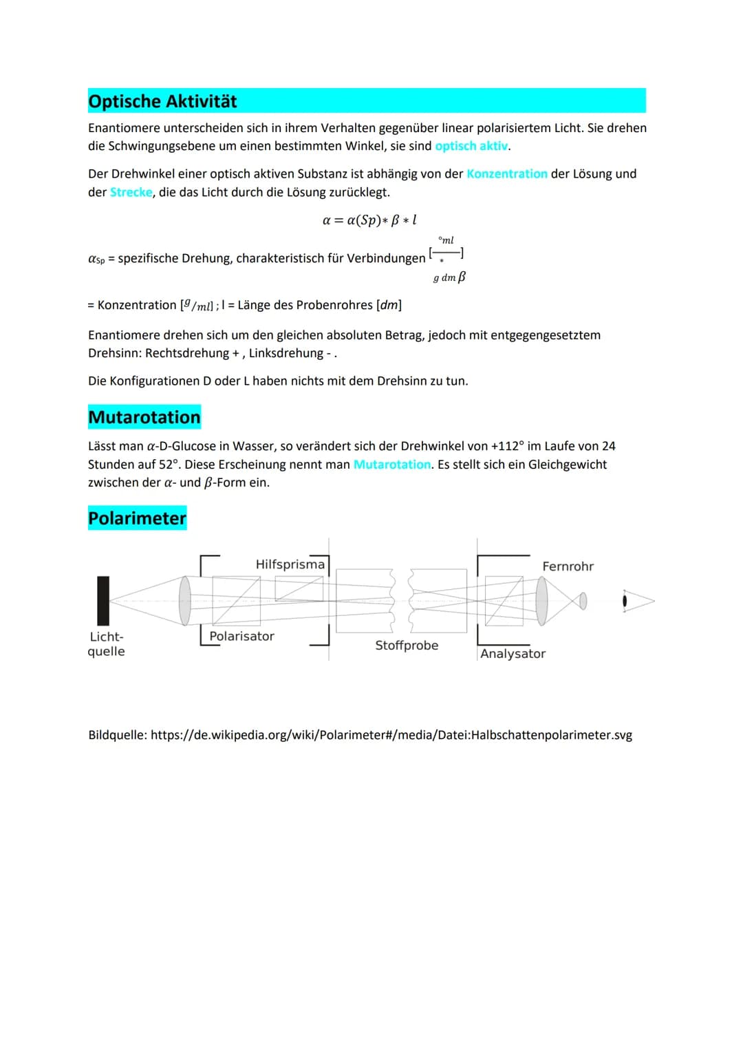 Enantiomere und Diastereomere
Enantiomere Spiegelbildisomere
Spiegelbildisomere Moleküle nennt man auch chiral, d.h. sie
besitzen keinerlei 