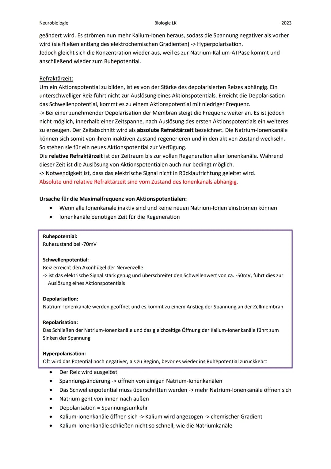 Neurobiologie
Die Nervenzelle:
Bau eines Neurons:
Zellkern
Axon
Myelinscheide
Endknöpfchen (Synapse).
Soma
Biologie LK
Teil 1
Dendrit
Ranvie