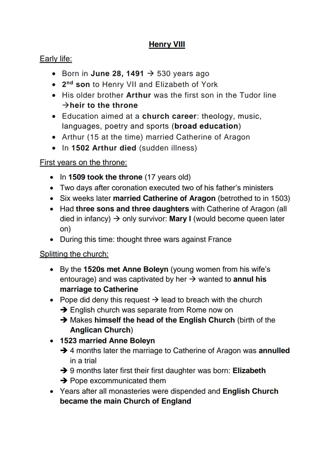 Henry VIII Early life:
●
Born in June 28, 1491
530 years ago
• 2nd son to Henry VII and Elizabeth of York
His older brother Arthur was the f