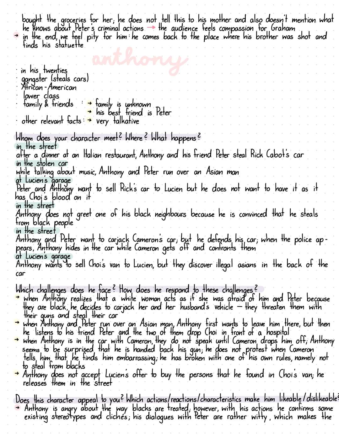L.A. CRASH
middle age (around 40)
LAPD police officer
white (Caucasian)
· family & friends → father (his dad is ill)
→>
single
→
experienced