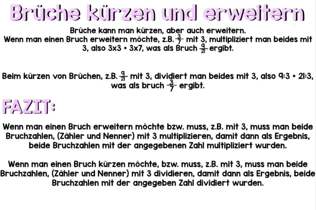 Brüche erweitern und kürzen - Arbeitsblatt mit Lösungen für die 6. Klasse