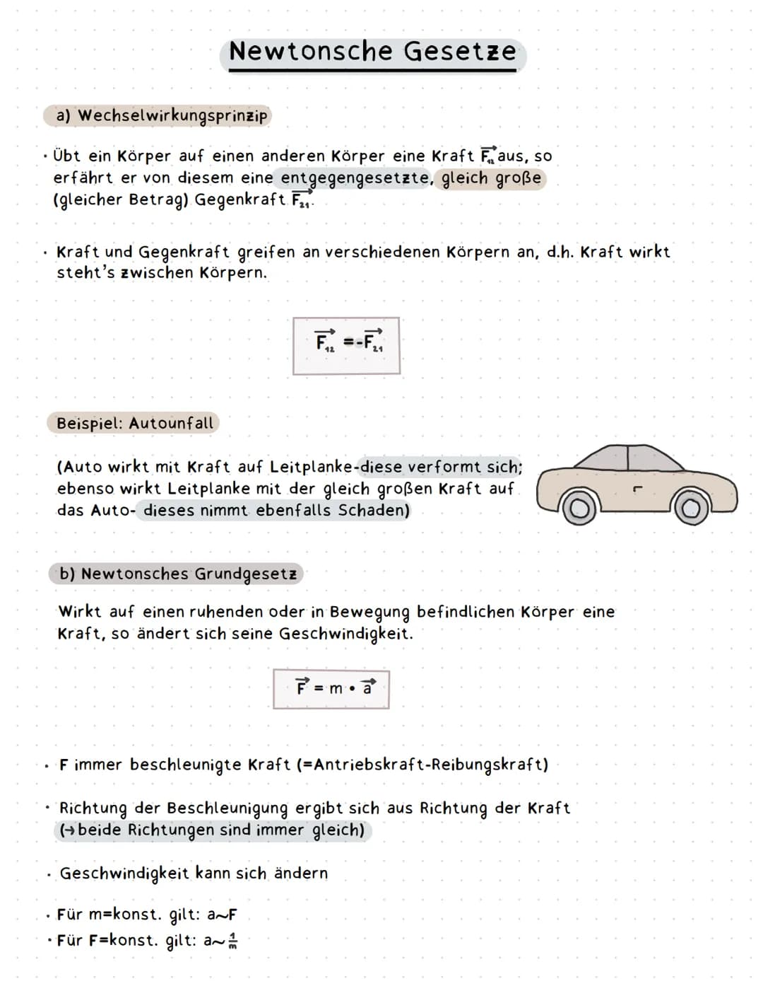Newtonsche Gesetze
a) Wechselwirkungsprinzip
• Übt ein Körper auf einen anderen Körper eine Kraft Faus, so
erfährt er von diesem eine entgeg