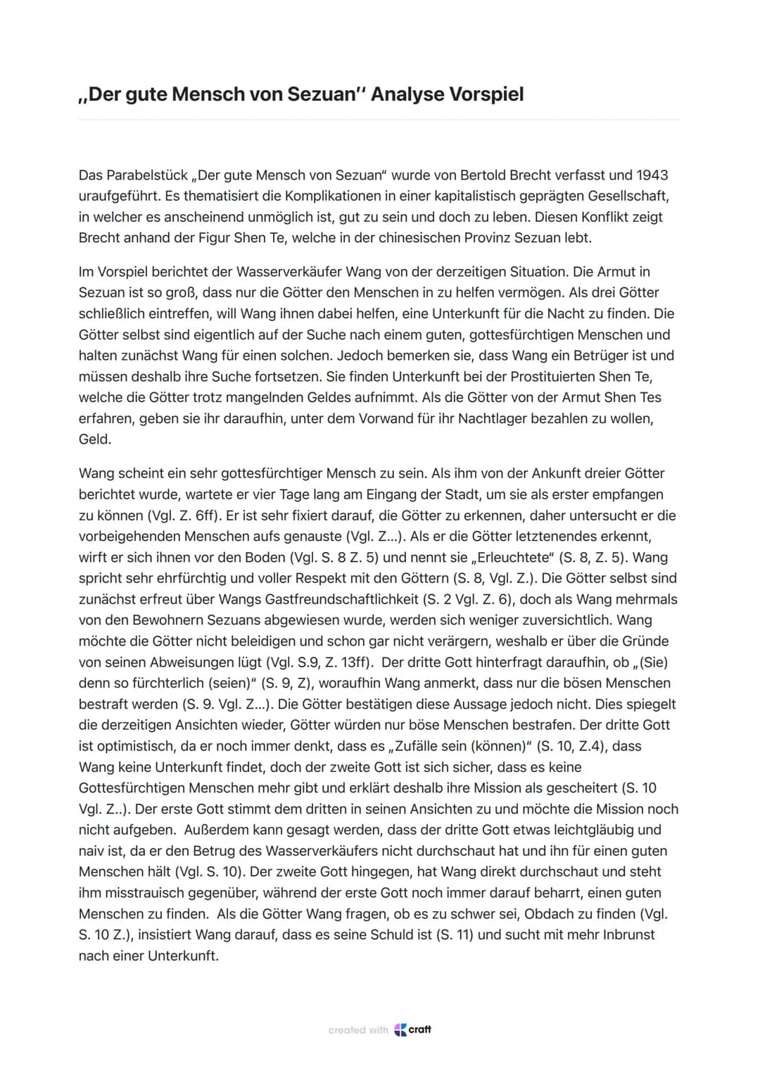 ,,Der gute Mensch von Sezuan" Analyse Vorspiel
Das Parabelstück ,,Der gute Mensch von Sezuan" wurde von Bertold Brecht verfasst und 1943
ura