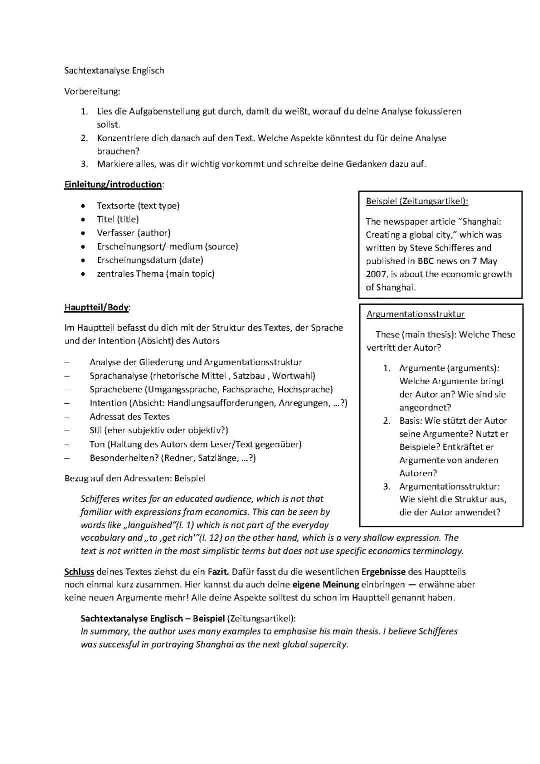 Sachtextanalyse English