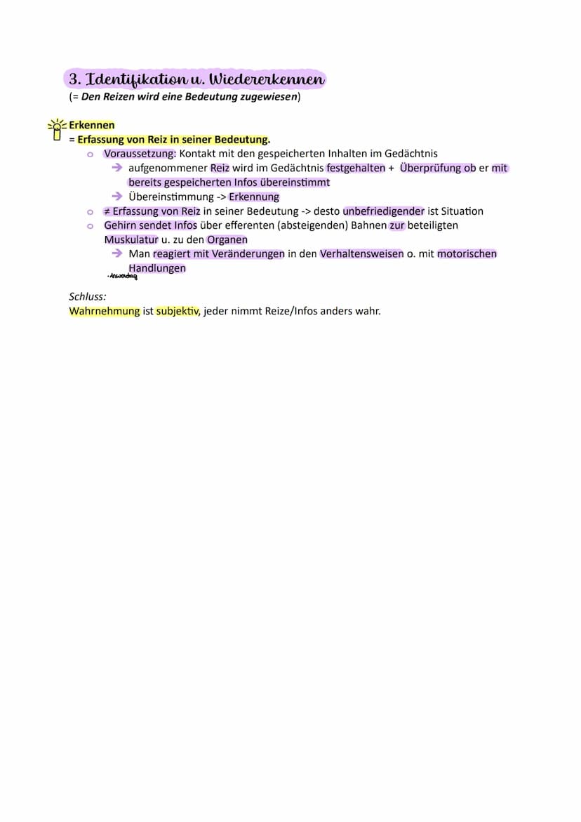 FACHABITUR Wahrnehmung
Wahrnehmung
= der Prozess u. das Ergebnis der Informationsgewinnung u. -verarbeitung von Reizen aus
der Umwelt u. dem