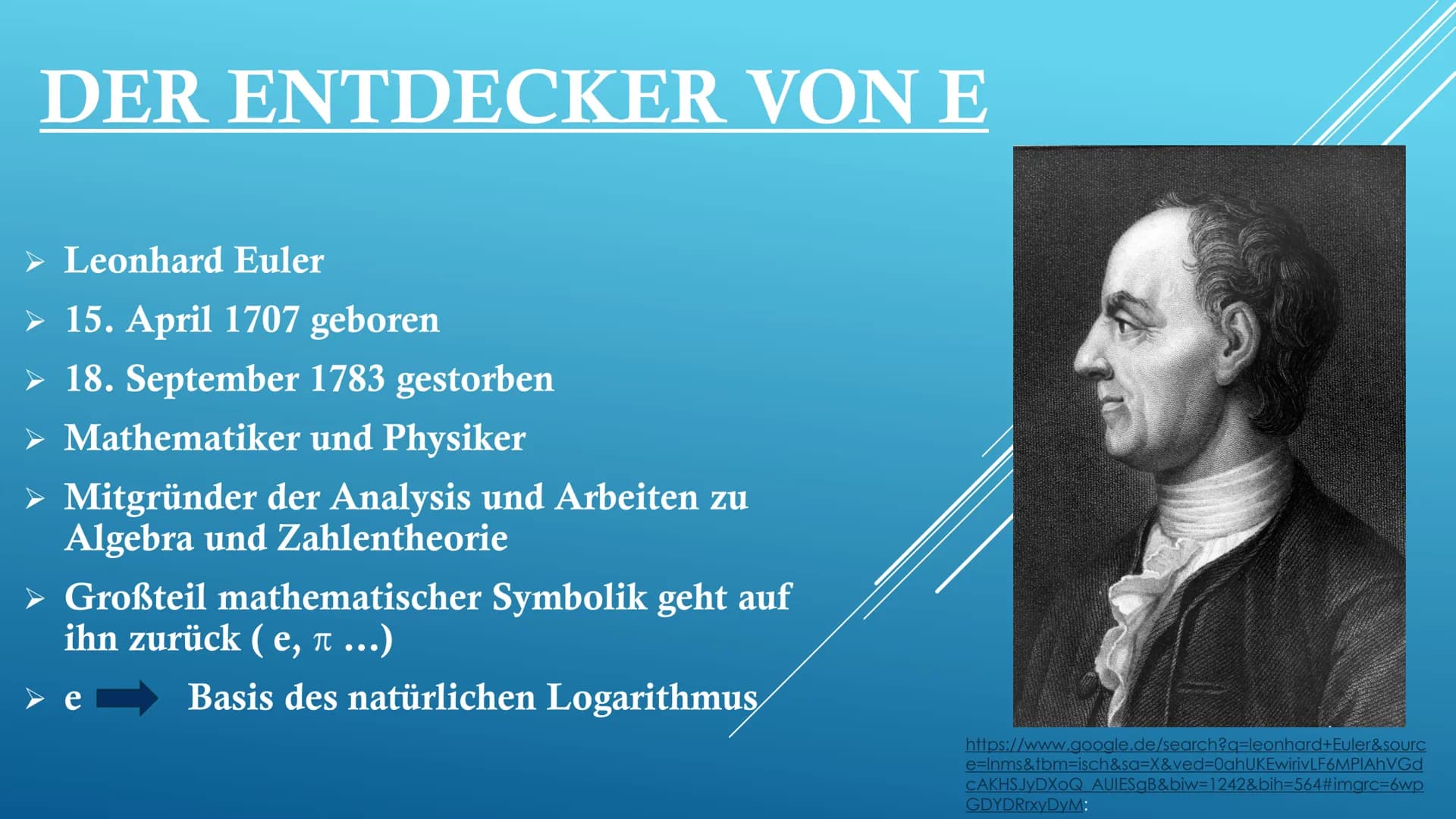 DIE E-FUNKTION UND
IHRE ABLEITUNG
GFS von Tamara Fuhr
Im Fach: Mathematik
Am 06.11.2019 GLIEDERUNG
Wiederholung: Reelle Zahlen
✓ Entdecker v