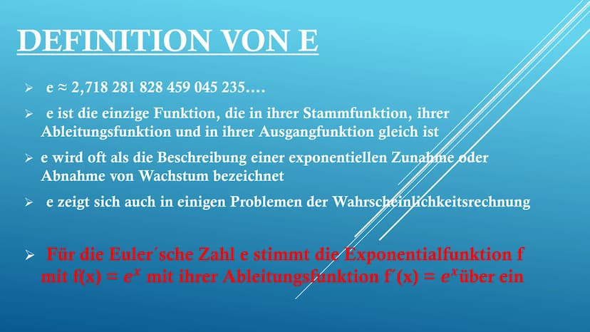DIE E-FUNKTION UND
IHRE ABLEITUNG
GFS von Tamara Fuhr
Im Fach: Mathematik
Am 06.11.2019 GLIEDERUNG
Wiederholung: Reelle Zahlen
✓ Entdecker v