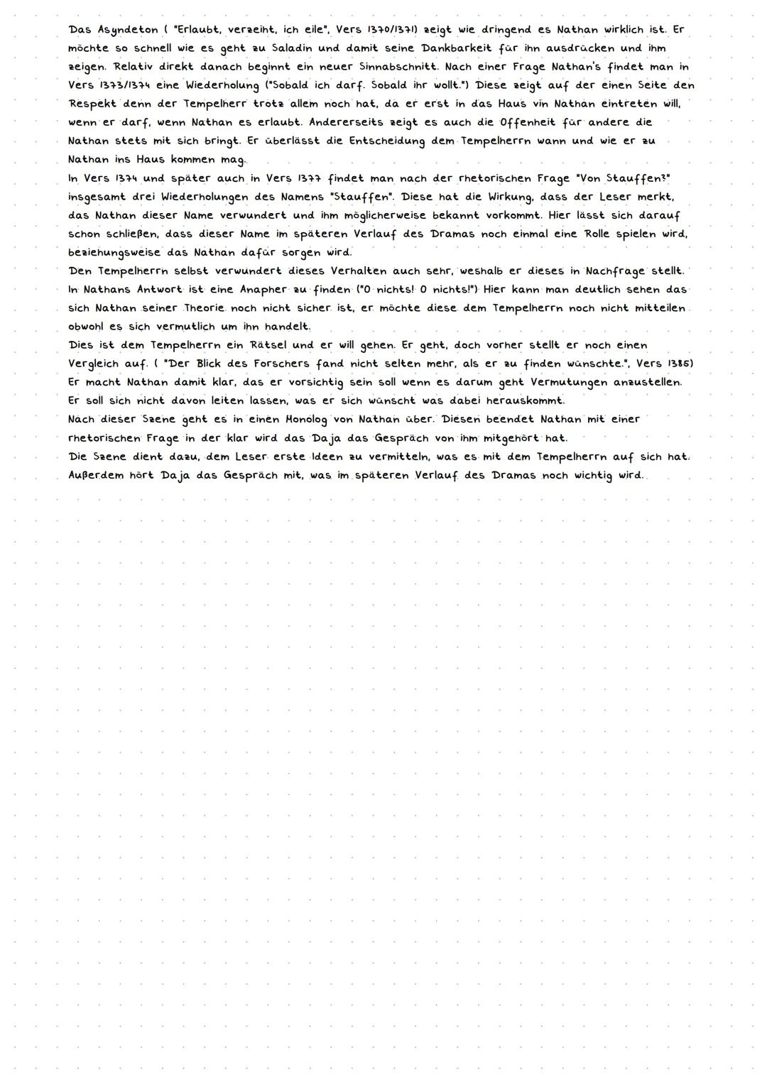 # Analyse Nathan der Weise

Die folgende Szene aus dem dramatischen Gedicht "Nathan der Weise", verfasst in einem s hebigen
Jambus von Gotth