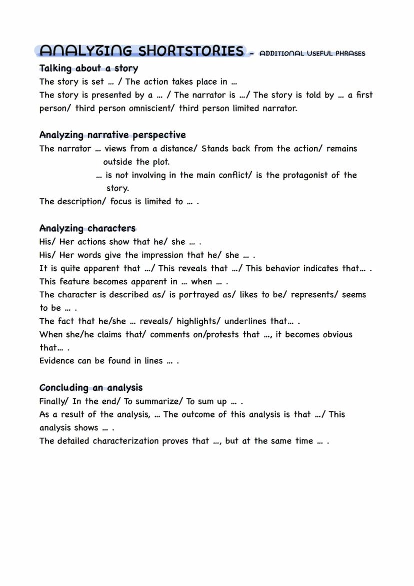 How to analyze a fictional text
Illustration of different features of short stories and talking about the story
Short stories like ... can b